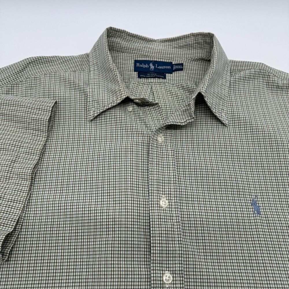 Ralph Lauren Blake Shirt Mens XXL Green Micro Check Short Sleeve Cotton Pony